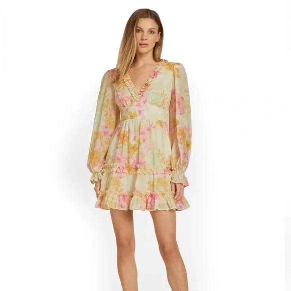 Flying Tomato Floral Pastel Ruffle-Trim Mini Dress - Picture 1 of 7